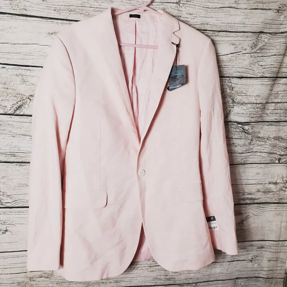 J Ferrar Blazer Men's 40L Slim Fit Neutral Pink Stretch One Button Coat Jacket